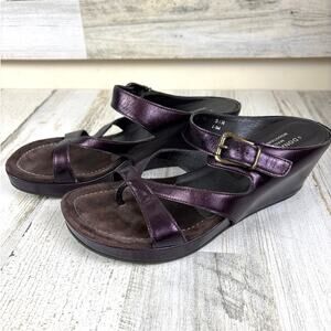 Donald Pliner Womens 8 Purple Leather Slip-On Buckle Retro Hippie Wedge Sandal